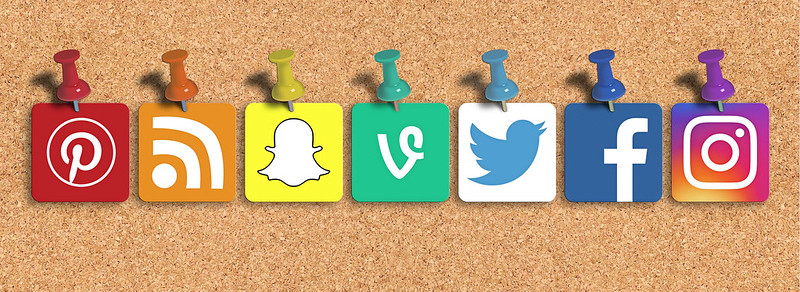 Social media app icons displayed in a grid or banner format showing various platform logos.